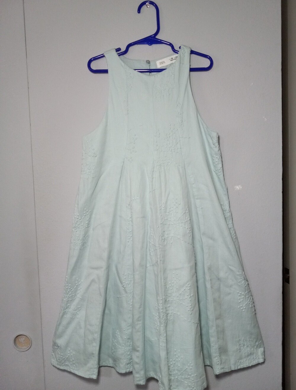 Zara Light Mint Embroidered Girl Sundress 100% Cotton Size 10